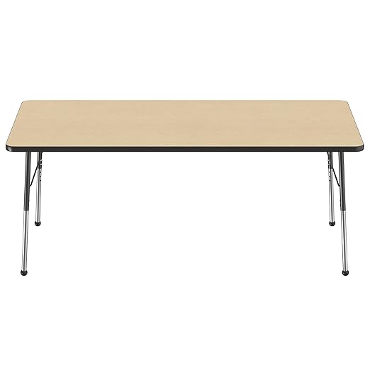 FDP Rectangle Activity School and Office Table (36 x 72 inch), Standard Legs with Ball Glides, Adjustable Height 19-30 inches - Maple Top and Black Edge