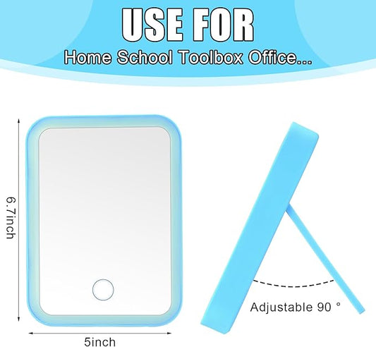 Sintuff 2 Pcs Light Up Locker Mirror Accessories Rectangular Magnetic Mirror for Locker, Bathroom, Household Refrigerator, Workshop Toolbox or Cabinet(Blue, White)