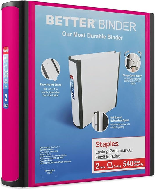 Staples Better Binder, 2-Inch, Pink