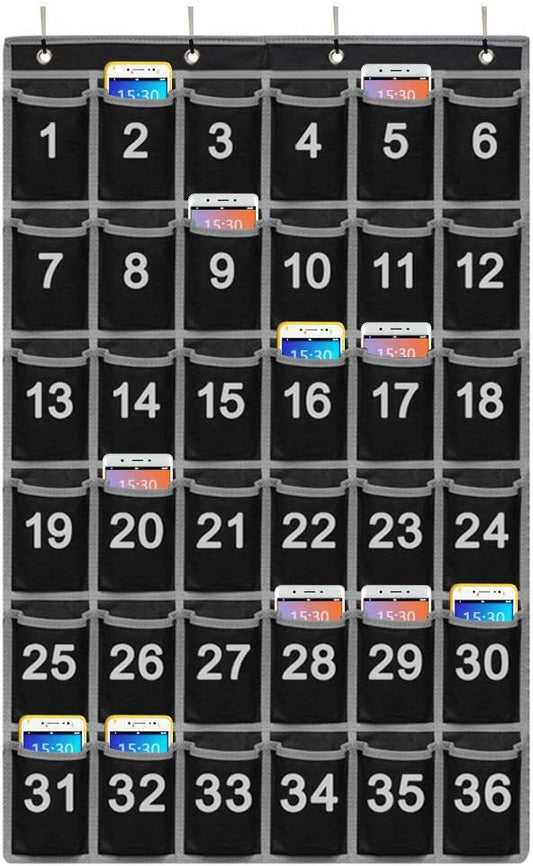 Godery Numbered Classroom Pocket Chart for Cellphone and Calculator holder, 36 Hanging Wall or Door Organizer (36 Pocket)