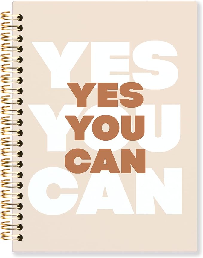 KRHFG Brown Inspirational Spiral Notebook, Motivational Journal, Positive Affirmation Journals for Writing, Yes You Can Girly Preppy Notebooks for Note Taking, 5.5x8.3 Inch