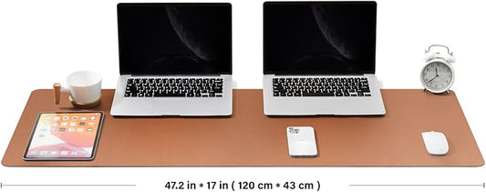Large Desk Mat - 47.2"x 17" Non-Slip PU Desk Pad for Office and Home - Ideal for Large Mouse Pad and Desk Mats on Top of Desks(Brown)
