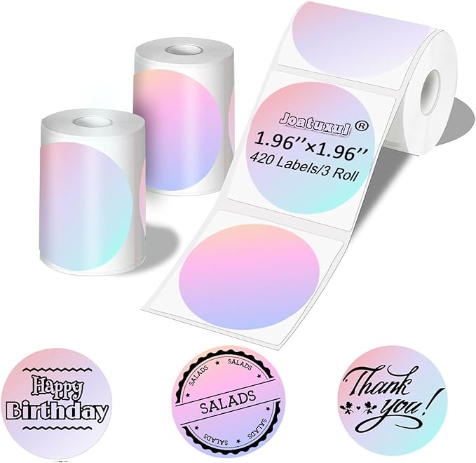 2 inch Round Thermal Labels for T50M/M110/M120/M220/M221 Label Maker, Thermal Printer Labels for Barcode, Shipping, Customized, Direct Thermal Stickers 420 PCS/3 Rolls, Purple