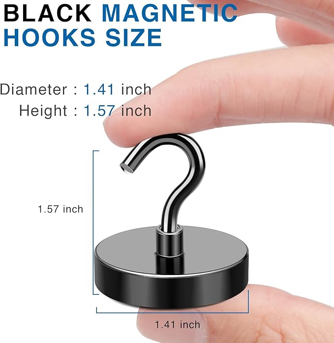LOVIMAG Magnetic Hooks for Cruise Cabins, 150lbs Black Magnetic Hooks for Classroom, Strong Magnets with Hooks for Hanging, Neodymium Magnet Hooks for Fridge, Ceiling, Locker, Camper, Travel-25 Pcs