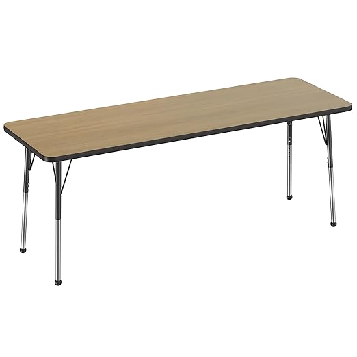 FDP Rectangle (24 x 60 inch) Classroom Table with Adjustable Standard Ball Glide Legs (19-30 in); School and Office Furniture - Pasadena Oak Top/Black Edge and Legs
