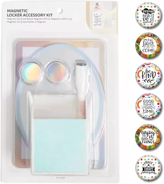 Boho Locker Kit: Mirror, White Board, Pencil Cup, Pen and Inspirational Magnets Style Set (Lucent Dreams - 12 Piece Kit)
