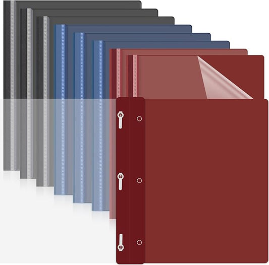 Teling 48 Pcs Clear Front Report Covers with Prongs Plastic Presentation Folders 3 Prong Resume Portfolio Folder for School (Black, Navy Blue, Dark Red)