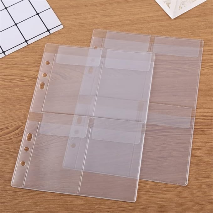 10 Pack A5 Size Plastic Binder Pockets,6 Holes Waterproof PVC Folders Loose Leaf Bag forBudgeting Loose Leaf Bags Planner Insert Pouches Photo,Document, Stamp & Die Storage Bills Organizer