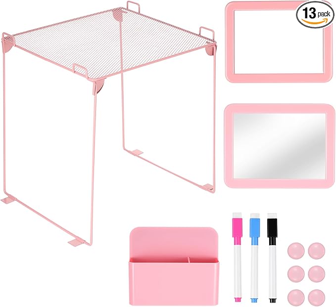 abcGoodefg Pink Locker Accessories, Cute Locker Organizer Shelf Locker Decorations for Girls for School Locker with Magnetic Locker Mirror and Whiteboard, Magnetic Pen Holder