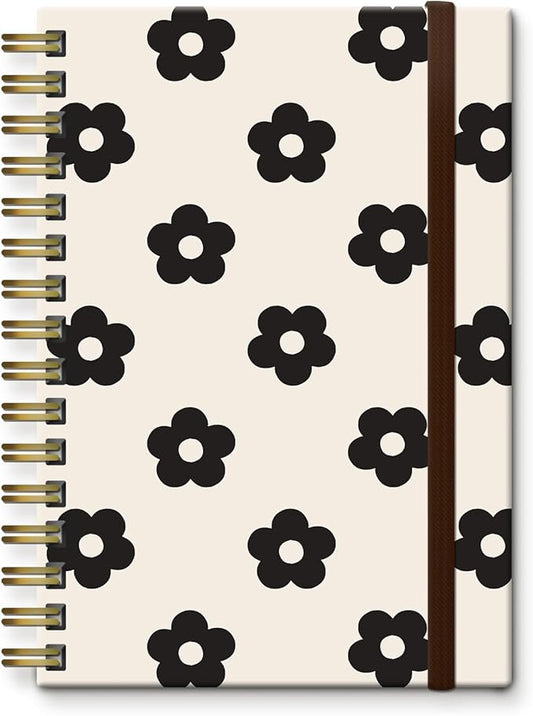 Cute Spiral Journal Notebook,A5 Hardcover Lined Journals for Women Girl 6 x 8.3 in,120 Pages Thick Paper,Cute College Ruled Writing Notebook for Gifts Office Work School (Beige Flower)