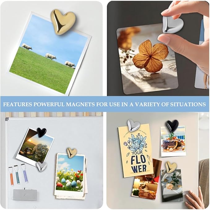 22Pcs Fridge Magnets,Cute Love Heart Decorative Magnets, Refrigerator Magnets for Whiteboard Cabinet Locker,Strong Holding Power,Gold and Silver