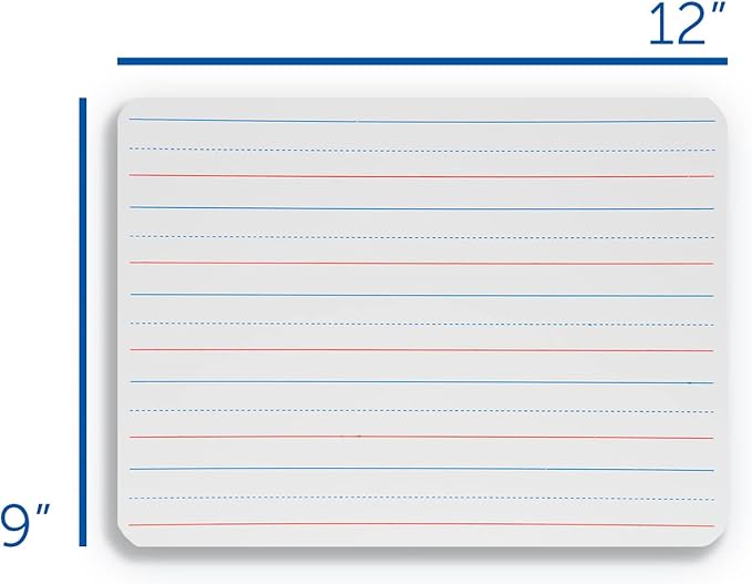 Flipside - 12034 Red and Blue Ruled Plain Dry Erase Board, 9 x 12 Inches, White, Pack of 24
