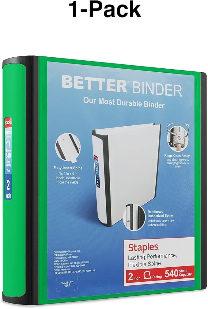 Staples Better Binder, 2-Inch, Green