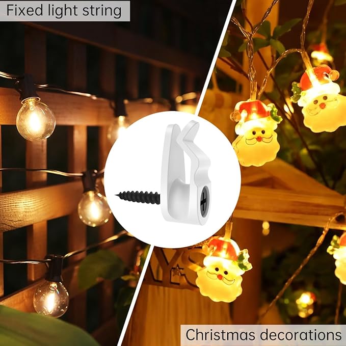 String Light Hanger Hooks, Screw in Hooks for Hanging Christmas Lights, White, 50 Pack (Big)