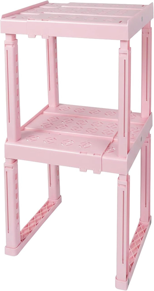 Locker Organizer Shelf， Adjustable Width and Height, Ideal Locker for School, Office, and Gym Lockers… (Pink 2 Pack)