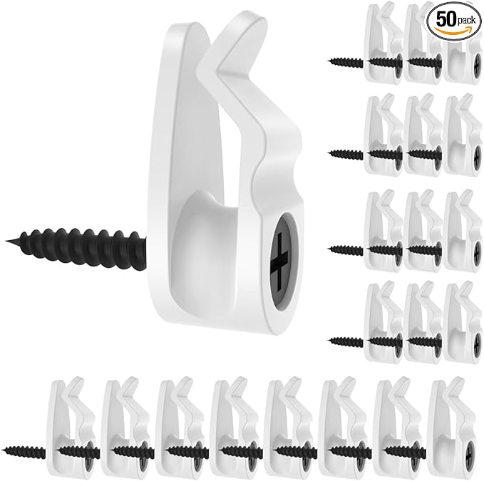 String Light Hanger Hooks, Screw in Hooks for Hanging Christmas Lights, White, 50 Pack (Big)