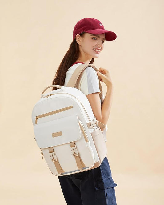 LOVEVOOK School Backpack for Teen Girls，Casual School Backpack 14-18 Teenage 15.6 Inch Laptop Bookbag, Cute Big Student Laptop Backpack for College Women Middle High School Daypack，Khaki Beige