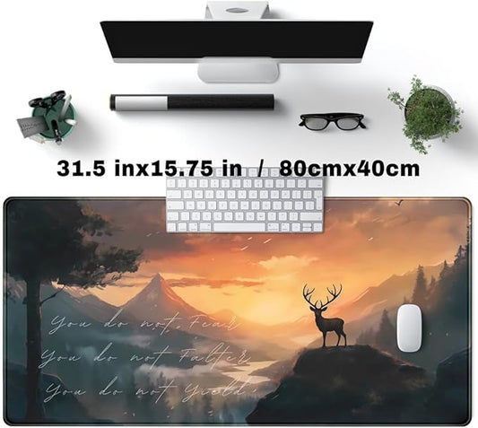 Misty Forest Desk Pad Mat Anime Mouse Pad Gaming Playmat, Large Mouse Pad Deer Desk Mouse Laptop Keyboard Pad Computer Mats for Desktop Full Desk Mouse Pads Office Desk Game(31.5x15.8 in)