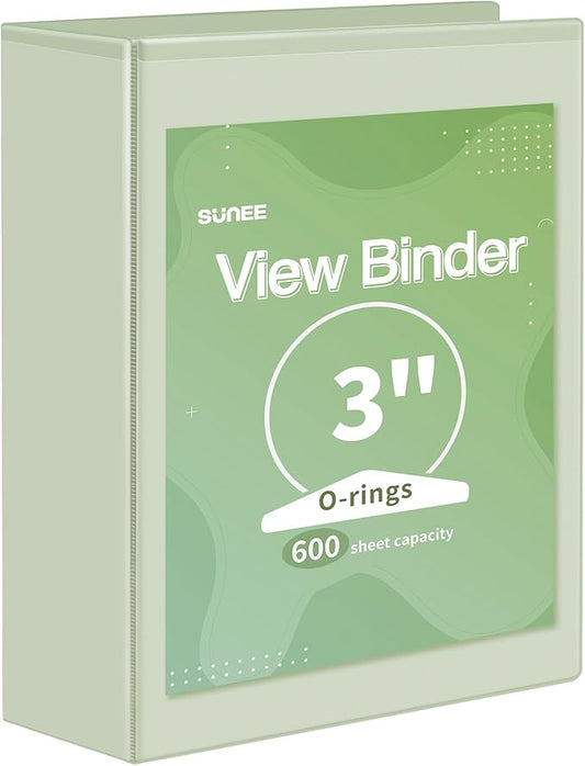 SUNEE 3 Ring Binder 3 Inch 1 Pack, Clear View Binder Three Ring PVC-Free (Fit 8.5x11 Inches) for School or Office Supplies, Green