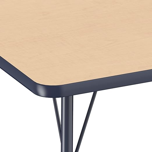 Factory Direct Partners FDP Rectangle Activity School and Office Table (24 x 72 inch), Standard Legs with Swivel Glides, Adjustable Height 19-30 inches - Maple Top and Navy Edge