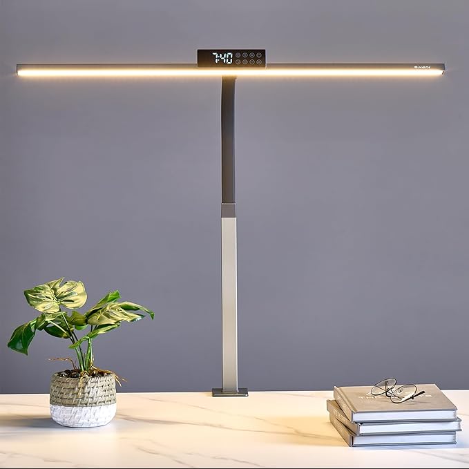 G Keni 3400 Lumen Architect Desk Lamp with Clock for Home Office, 31.5″W x 27″H, Ultra Bright Auto-Fill Brightness Desk Lamps with Timer, Gooseneck Touch LED Light for Work/Study/Read (Clamp)