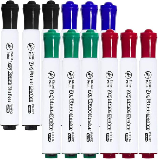 AIHAO Dry Erase Markers, Assorted Colors, Chisel Tip, Pack of 12, Whiteboard Marker for School, Office, Home
