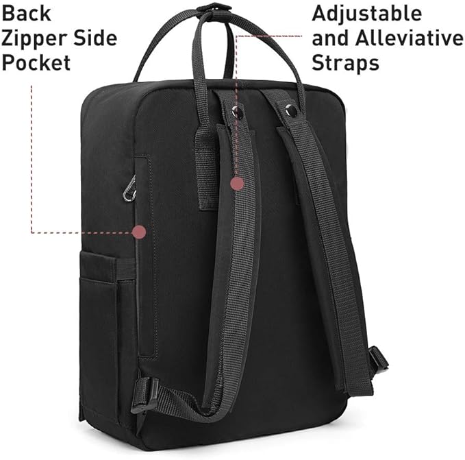 KALIDI Casual Laptop Backpack 15 Inches Classic Camping Rucksack Travel Outdoor Square Daypack College Hiking Gym Bag, Black