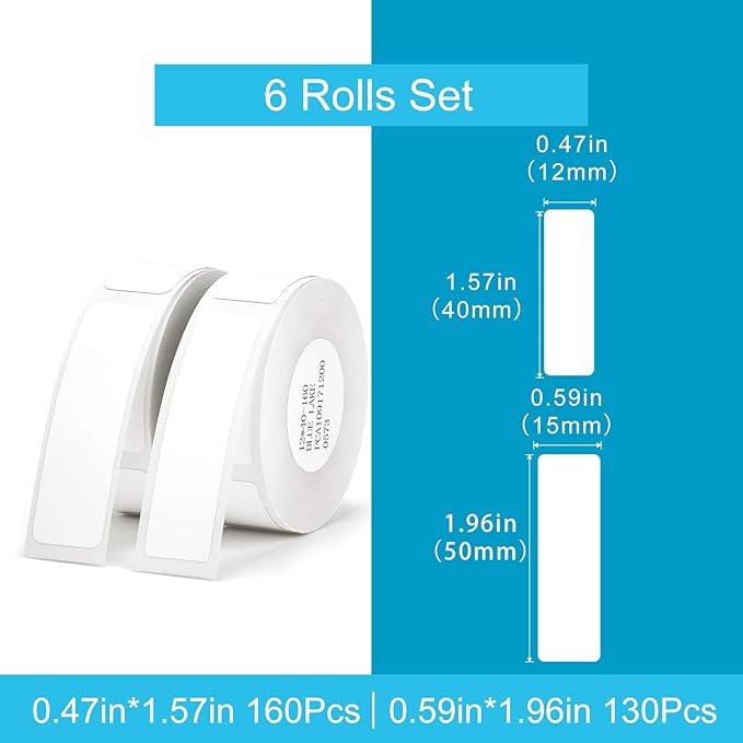 Label Maker Tape NIIMBOT D11 6 Rolls Adapted Cable Print Paper Standard Laminated Office Labeling Tape Replacement for D11 Machine Oil Proof Waterproof Tearproof