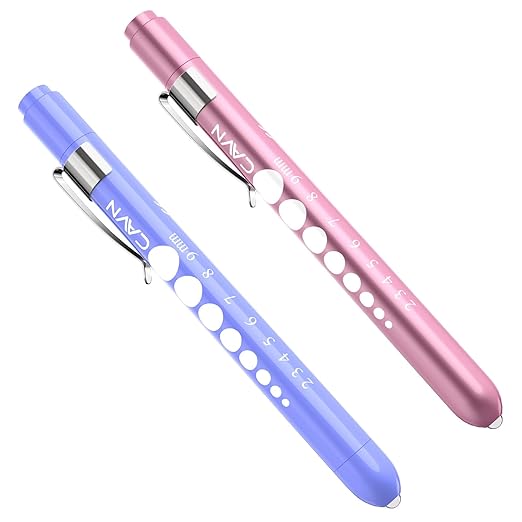 CAVN Pen Light with Pupil Gauge LED Penlight for Nurses Doctors, 2 Pcs Reusable Medical Penlight for Nursing Students (Rose Pink/Bluish Purple)