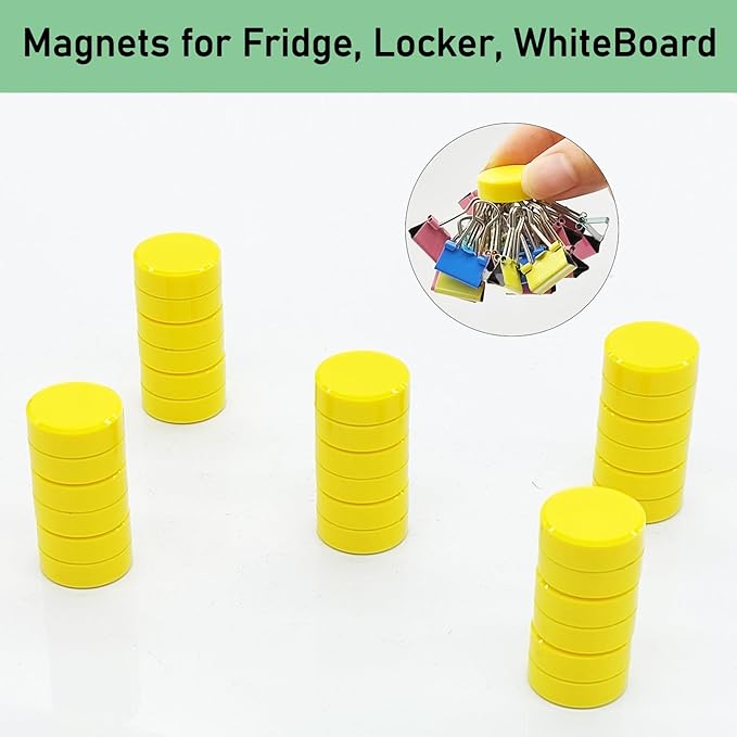 Fridge Magnets 40 Pcs, Strong Refrigerator Magnets Small Heavy Duty, Mini Round Magnets for Whiteboard, Office, Classroom, Cute Decorative Magnet for Fridge, Kitchen, Locker, Crafts (Yellow)