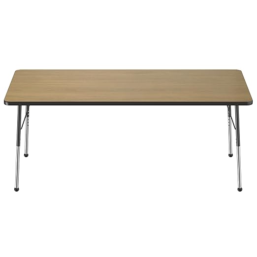 Factory Direct Partners FDP Rectangle (36 x 72 inch) Classroom Table with Adjustable Standard Ball Glide Legs (19-30 in); School and Office Furniture - Pasadena Oak Top/Black Edge and Legs