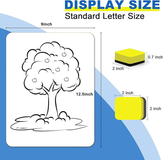 Dry Erase Lapboards, HERKKA 15 Pack Double Sided Small Dry Erase Whiteboards 9 x 12.5 Inch with 15 Erasers, Small Dry Erase Boards for Classroom Teacher Supplies, Personal White Boards for Students