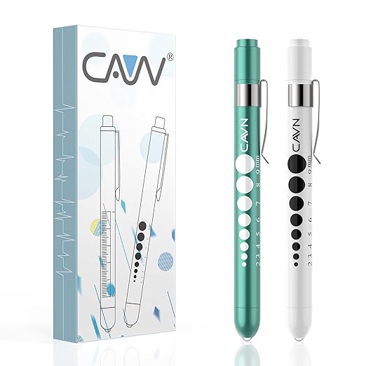 CAVN Pen Light with Pupil Gauge LED Penlight for Nurses Doctors, 2 Pcs Reusable Medical Penlight for Nursing Students (Teal/White)