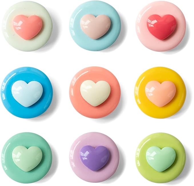 16/9-Piece Glossy Cute Macaron Love Heart Magnet Set - for Whiteboard, Locker, Kitchen & Office, Colorful Strong Decorative Magnetic Decals (Multi-Color, Multi-Pack)