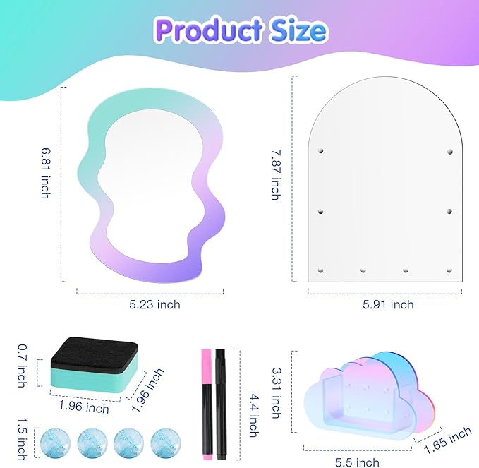 MoKo Locker Accessories Set, 5 in 1 Back to School Supplies College Essentials Includes Magnetic Acrylic Board, Locker Mirror, Markers Holder,Marker Pens and Locker Magnets