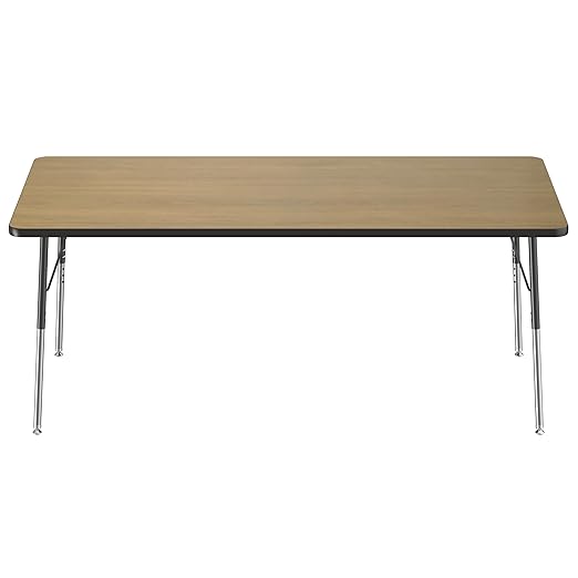 Factory Direct Partners FDP Rectangle (36 x 72 inch) Classroom Table with Adjustable Standard Swivel Glide Legs (19-30 in); School and Office Furniture - Pasadena Oak Top/Black Edge and Legs