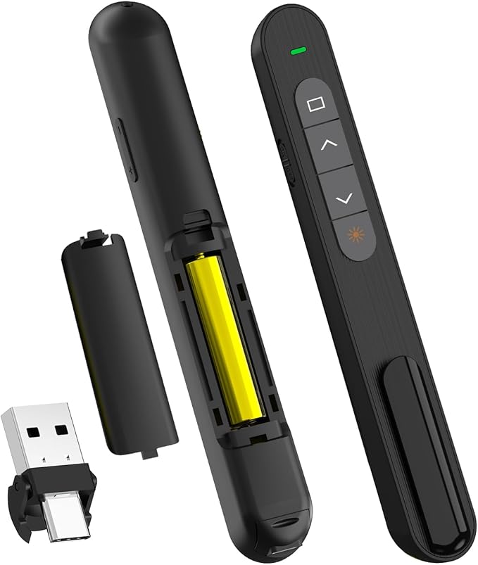 QUI Presentation Clicker for PowerPoint, RF 2.4GHz USB C Wireless Presenter Remote with Volume Control, PowerPoint Clicker Slide Advancer for Mac, Windows, Laptop, Keynote