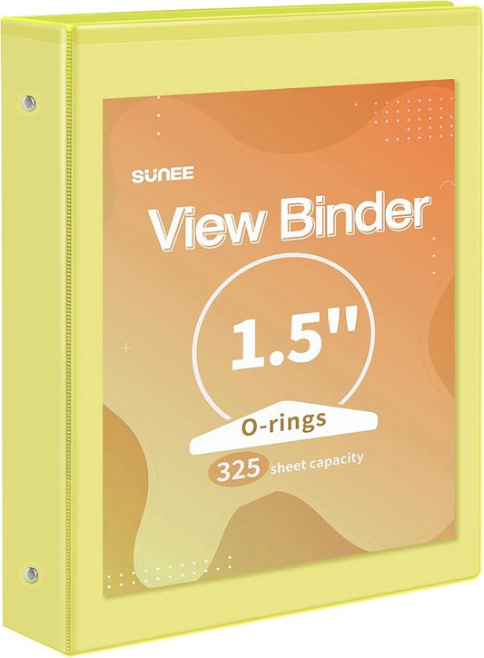 SUNEE 3 Ring Binder 1.5 Inch 1 Pack, Clear View Binder Three Ring PVC-Free (Fit 8.5x11 Inches) for School or Office Supplies, Yellow