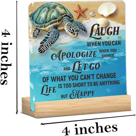 Inspirational Gifts Acrylic Sign Funny Sea Turtle Desk Sign Decor for Office Bedroom Living Room Home, Turtle Lovers Gift for women friend Colleague-2
