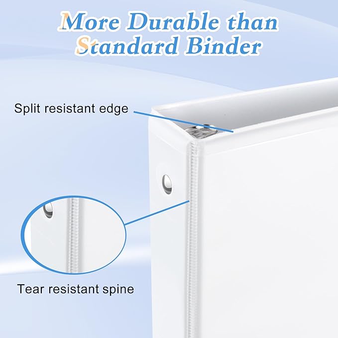 1.5-inch Round Ring Binder, 1-1/2'' 3 Ring Binder Fit Letter Size Paper, Presentation View Binders, White, 6-Pack