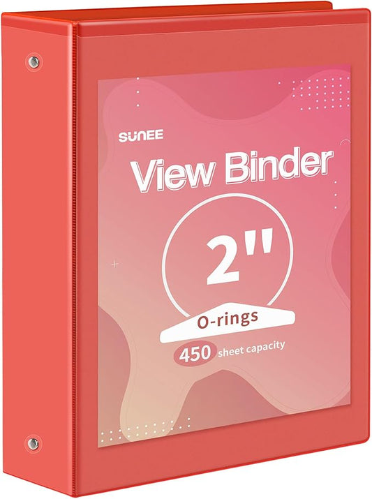 SUNEE 3 Ring Binder 2 Inch 1 Pack, Clear View Three Ring PVC-Free (Fit 8.5x11 Inches) for School or Office Supplies, Red