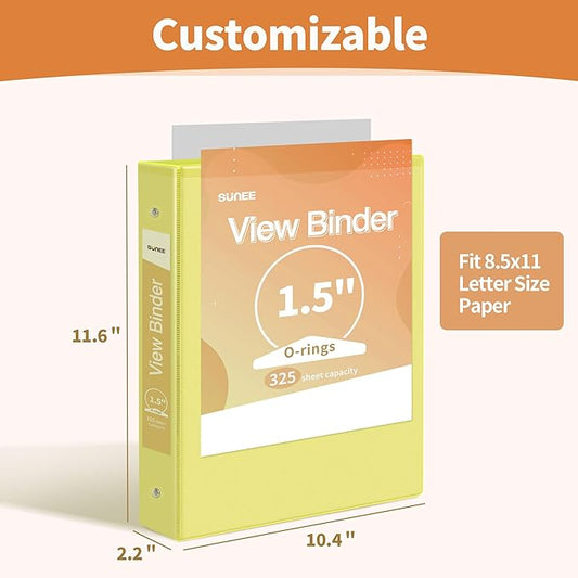 SUNEE 3 Ring Binder 1.5 Inch 1 Pack, Clear View Binder Three Ring PVC-Free (Fit 8.5x11 Inches) for School or Office Supplies, Yellow