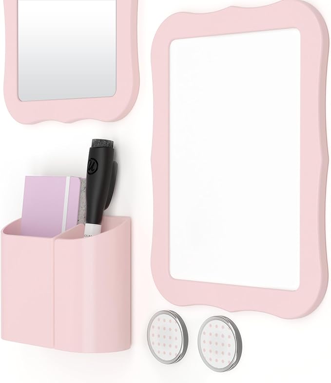 U Brands Locker Accessories Kit, Back to School Essentials, Blush, 6-Piece, Includes Whiteboard, Mirror, and Organizing Supplies