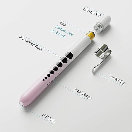 CAVN Pen Light with Pupil Gauge LED Penlight for Nurses Doctors, 2 Pcs Reusable Medical Penlight for Nursing Students, Gradient Pink and Blue