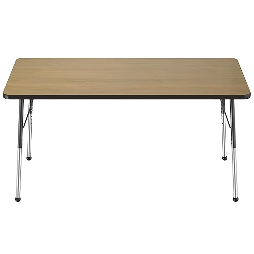 Factory Direct Partners FDP Rectangle (36 x 60 inch) Classroom Table with Adjustable Standard Ball Glide Legs (19-30 in); School and Office Furniture - Pasadena Oak Top/Black Edge and Legs