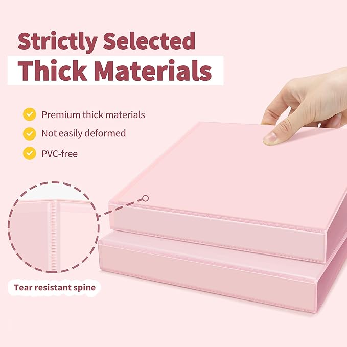 SUNEE 3 Ring Binder 1 Inch D Ring, Clear View Binder Three Ring PVC-Free (Fit 8.5x11 Inches) for School or Office Supplies, Pink, 2 Pack