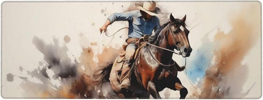 Gaming Mouse Pad, Large Non-Slip Rubber Base Mousepad, Keyboard Mouse Mat, Desk Pad with Stitched Edges, 31.5x11.8inch, Western Cowboy