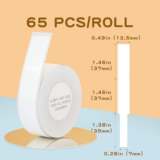 NIIMBOT D110 Label Maker Tape Adhesive White Label Paper 0.47" X 4.29" (12.5 X 109mm) 65 Labels/Roll, Compatible for NIIMBOT D11 D110 Label Printer, Thermal Paper Black on White, 3-Roll
