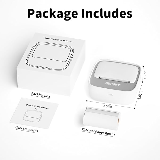 iDPRT Mini Sticker Maker Portable Printer with 1 Roll Sticker Paper - Bluetooth Inkless Printers for Study Notes, Pictures, DIY, Label, iOS & Android Free App with Multiple Templates, Grey