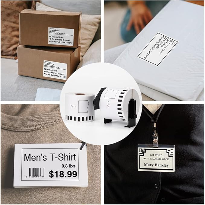 MarkDomain DK-2205 Compatible with Brother DK2205 (2.4 in X 100 Ft) Label Maker Tape Use with QL-800 QL 600 810W 820nwb Printer - 8 Continuous White Paper Rolls + 1 Frame